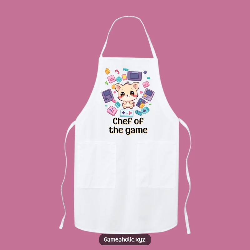 Funny Apron: Gamer Animal Wide Eyes & Falling Game Icons, Kitchen Gift