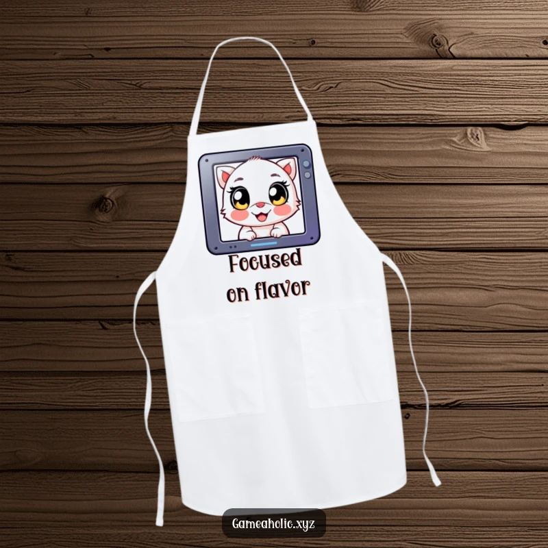 Funny Apron: Creature with big, happy eyes, intensely staring at a screen, perfect for kitchen focus.