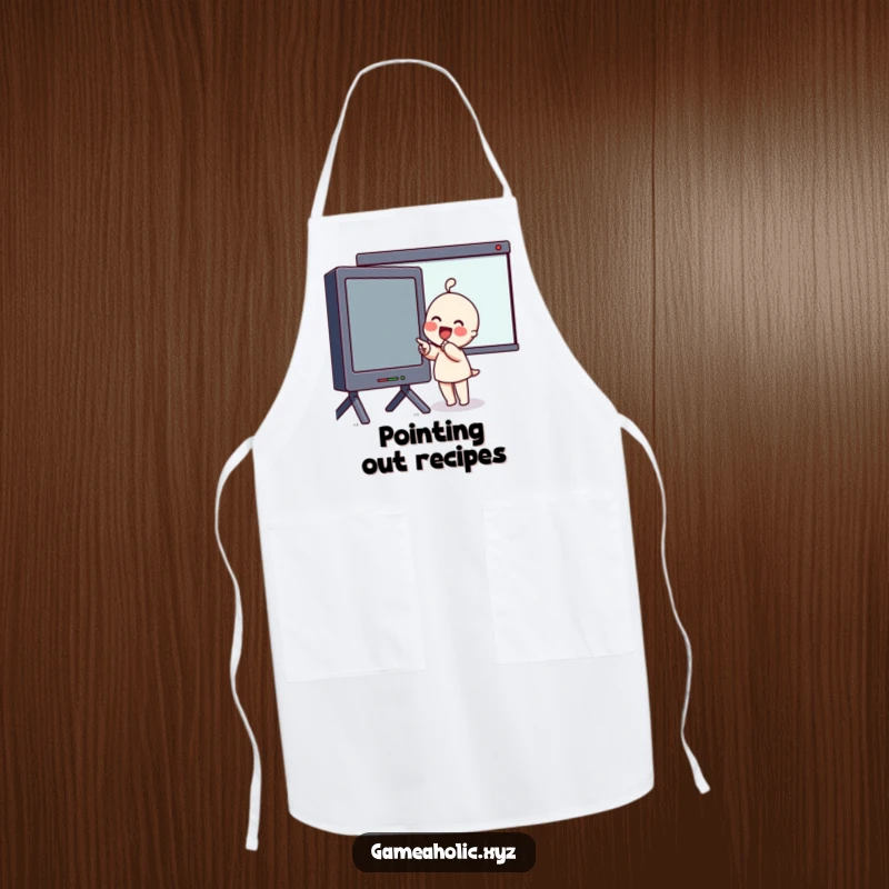 Funny Apron with a character excitedly pointing at a giant screen, perfect for the fan who loves to cook.