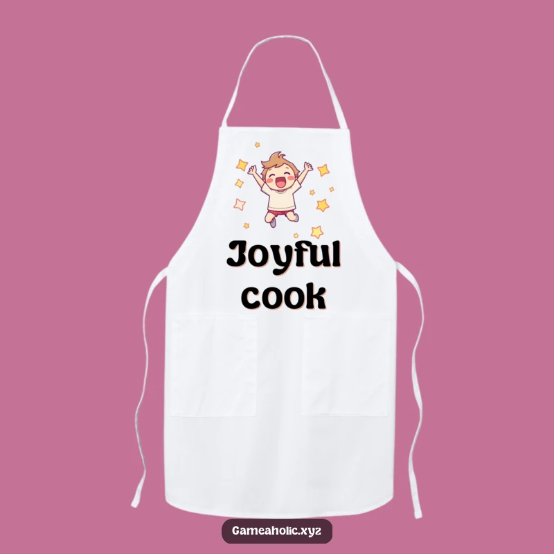 Funny Apron: Joyful Leaping Character Pixel Star Chef, Gamer Kitchen Gift