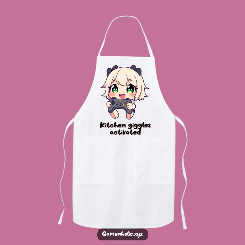 Funny Gaming Apron: Giggling Character with Controller - Cook and Play