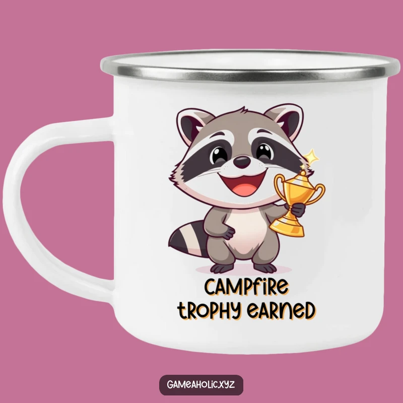 Funny Raccoon Trophy Camping Mug: Durable Grinning Bandit Cup, Outdoor Cheers
