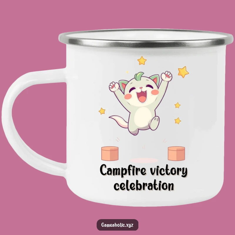 Funny Victory Camping Mug: Cute Creature's Leap - Adventure Fuel Gift