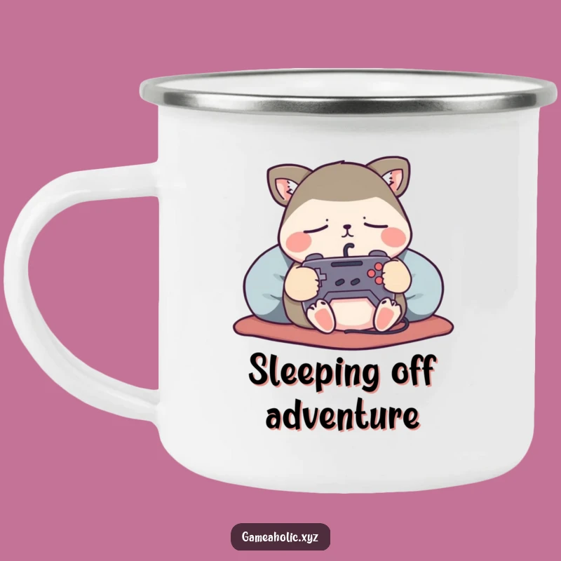 Funny Enamel Gamer Camping Mug: Sleepy Animal Controller Cup, Great Funny Gift
