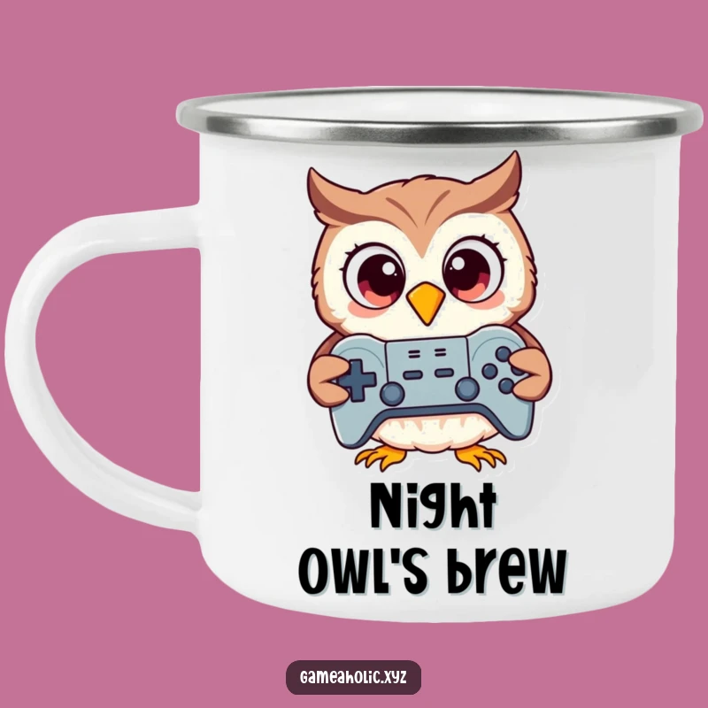 Funny Owl Gamer Camping Mug: Enamel Bird Controller Cup, Hilarious Outdoor Gear
