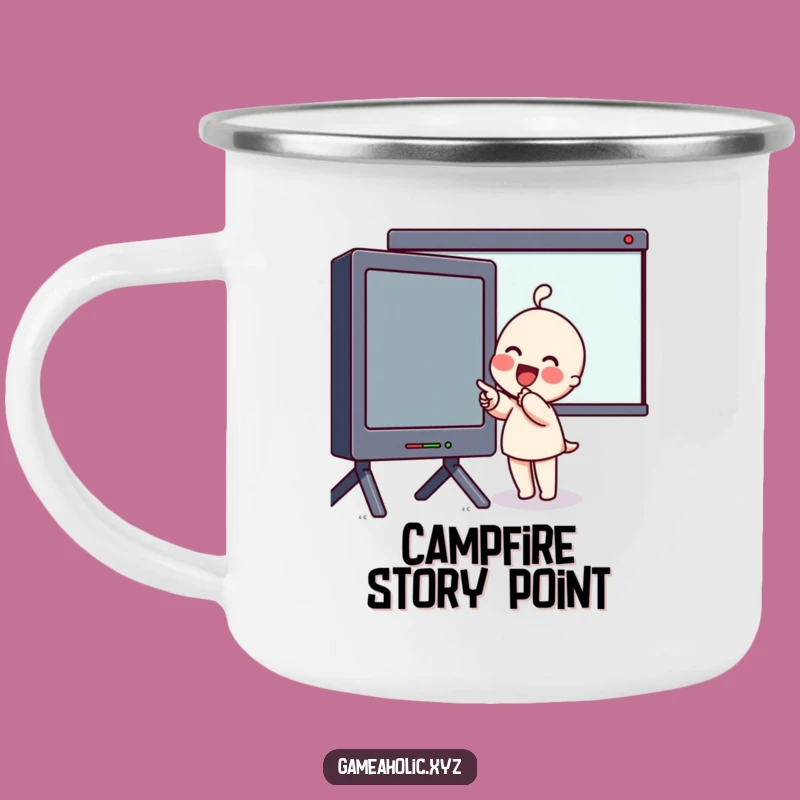 Funny Screen Fan Camping Mug: Adventure Enthusiasm, Pointing Design, Outdoor Gift!