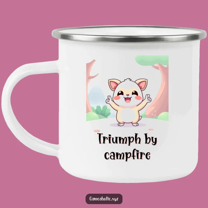 Funny Victory Creature Camping Mug: Durable Digital Pose Enamel Cup, Outdoor Cheers