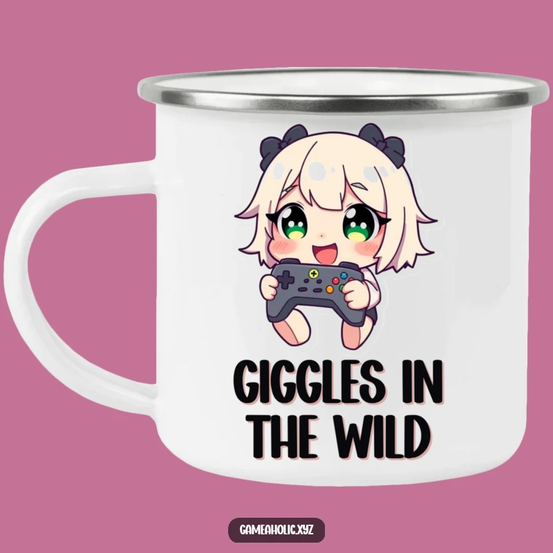 Funny Gamer Camping Mug: Giggling Character with Controller - Adventure Fuel