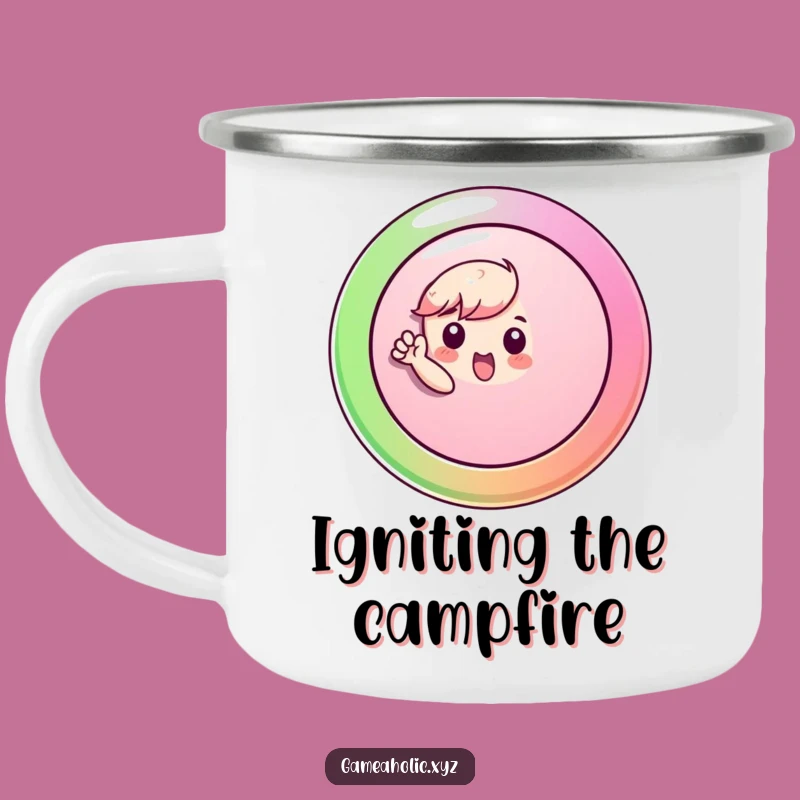 Funny Button Press Camping Mug: Adventure Fuel with Energetic Humor