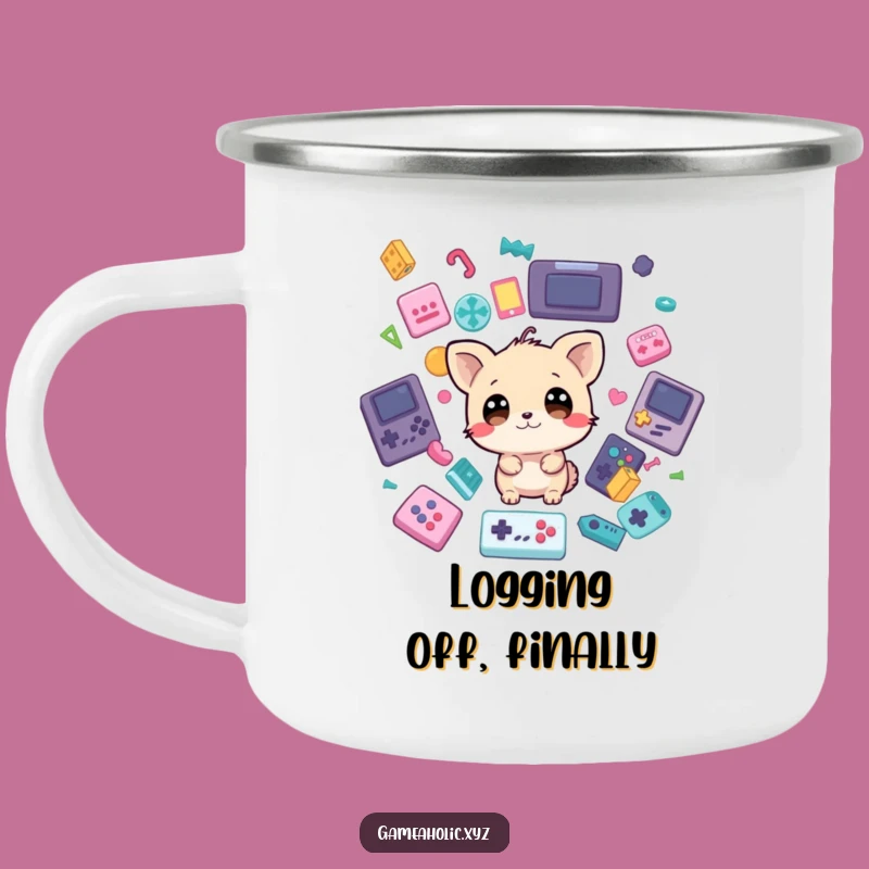 Adventure Funny Mug: Gamer Animal Wide Eyes & Falling Game Icons, Outdoor Gift