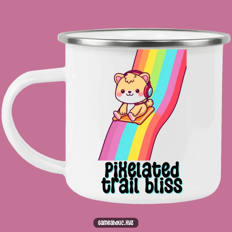 Funny Gamer Animal Enamel Camping Mug - Cheerful Animal Slides Rainbow, Outdoor Gift!