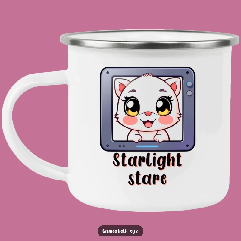 Funny Camping Mug: Happy Eyed Creature, Screen Focus Campfire Gift