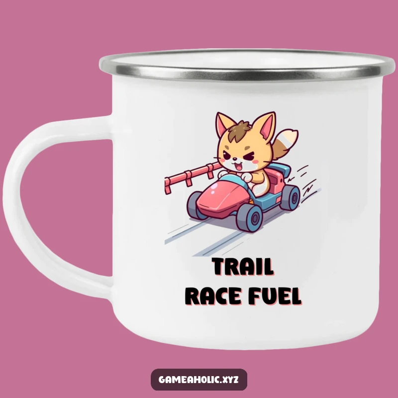Funny Pixel Racer Enamel Camping Mug: Determined Gamer Outdoor Gift