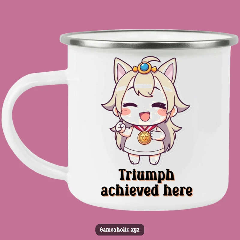 Funny Camp Medal Winner Mug: Cheerful Winking Character Outdoor Gift