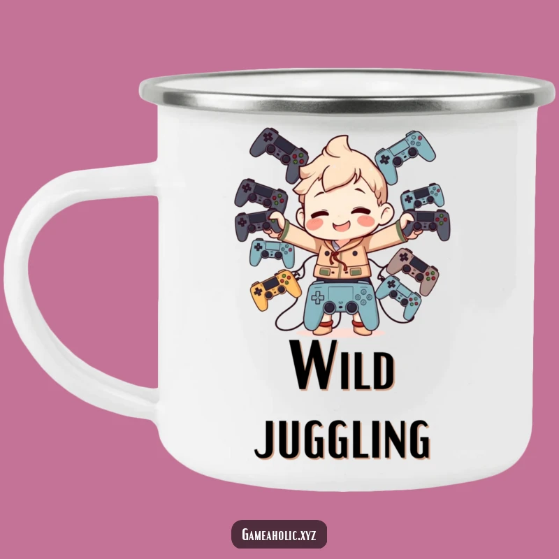 Funny Camping Mug: Controller Balancer Character, Goofy Grin Campfire Gift