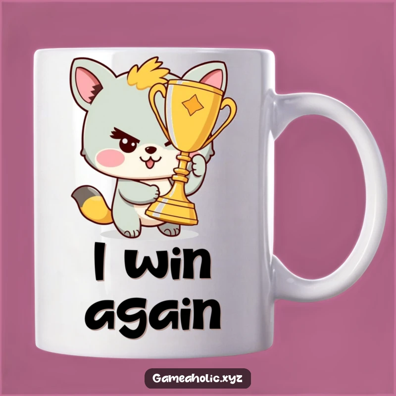 Funny Animal Trophy Winner Mug: A Cheeky Champ Holds Up Victory