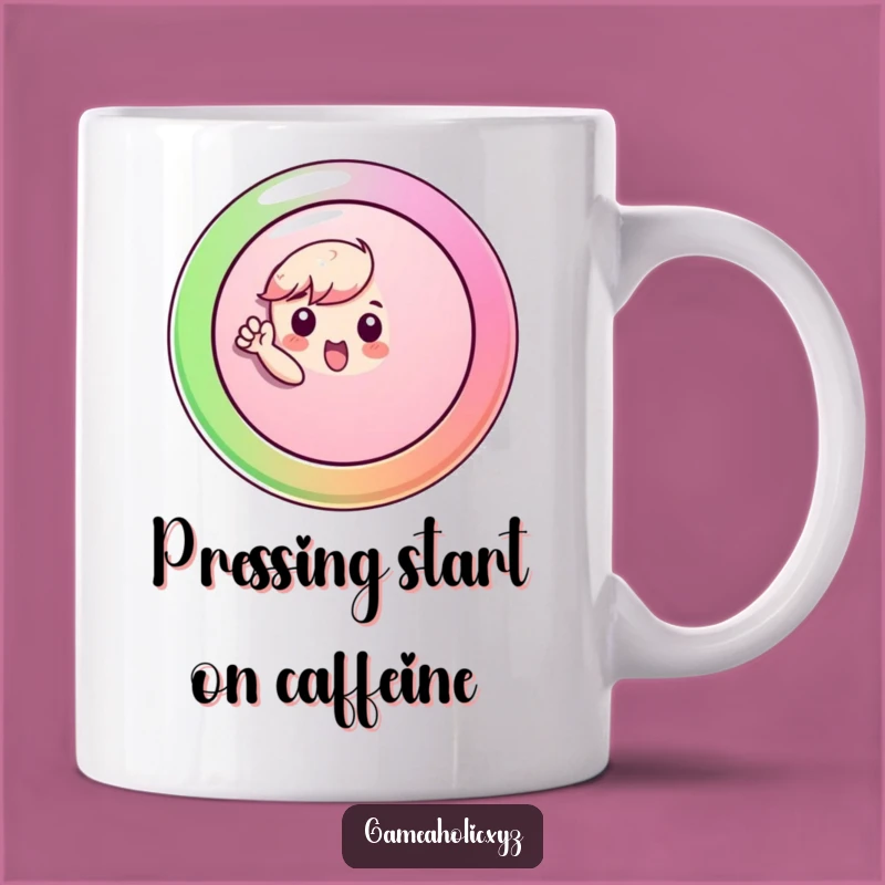 Funny Button Press Mug: Enthusiastic Character Action Coffee Cup