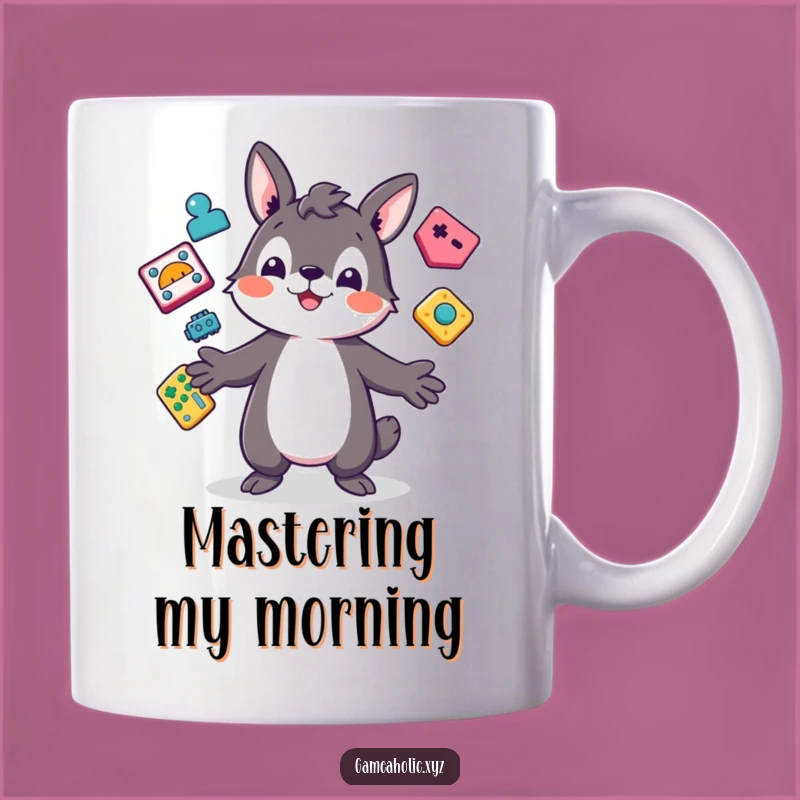 Funny Gamer Mug: Playful Animal Juggling Icons, Perfect Funny Gift for Gamers