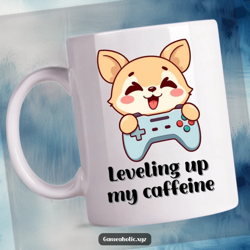 Funny Mug: A cute animal grips a game controller, eyes crossed in excited gaming focus.