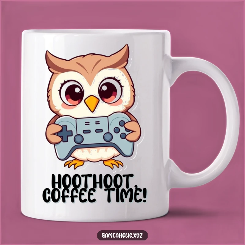 Funny Owl Gamer Mug: Excited Bird with Controller, Perfect Gift for Video Game Lovers