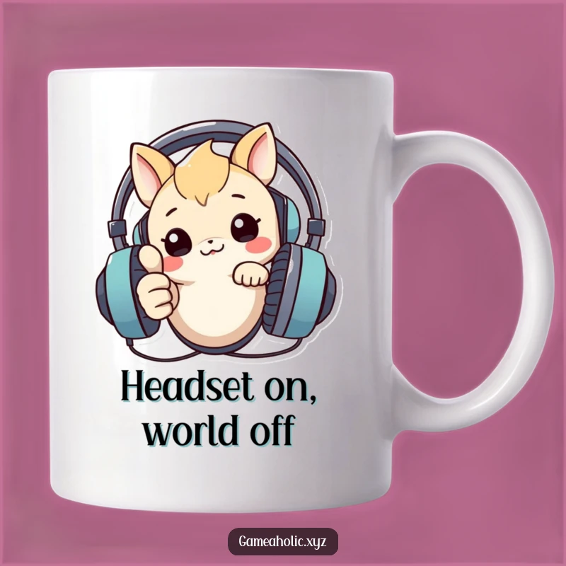 Funny Techie Mug: Creature Peeking Over Headset - Thumbs Up Tech Gift