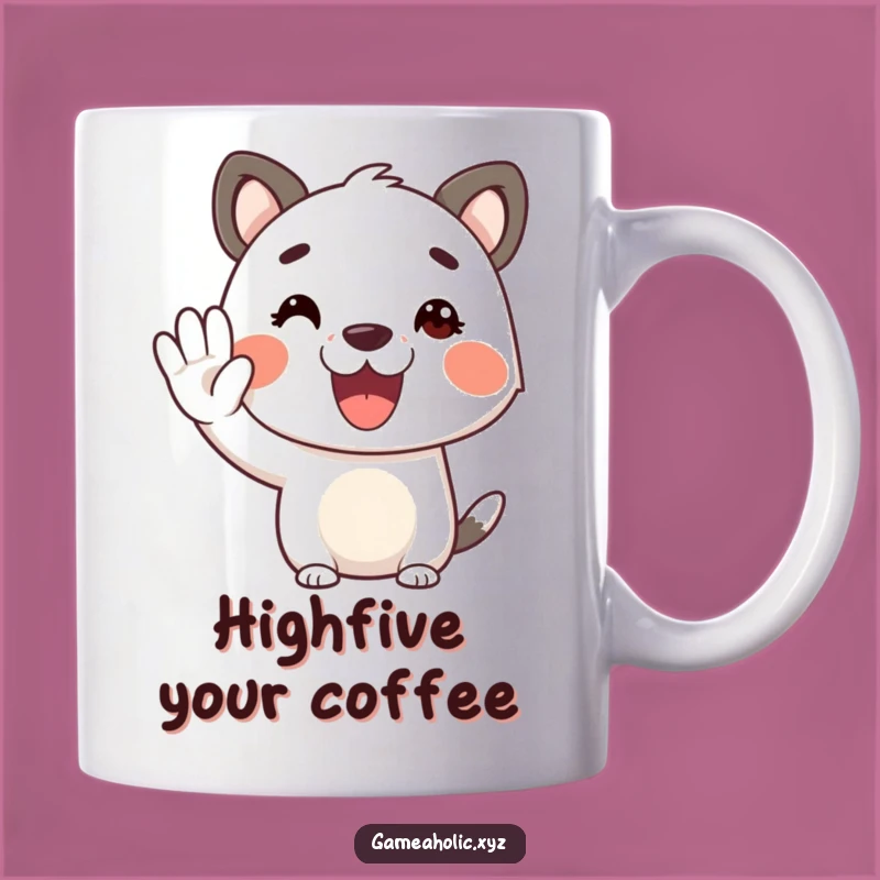 Funny Virtual High Five Mug: Cheerful Animal Spreads Good Vibes!