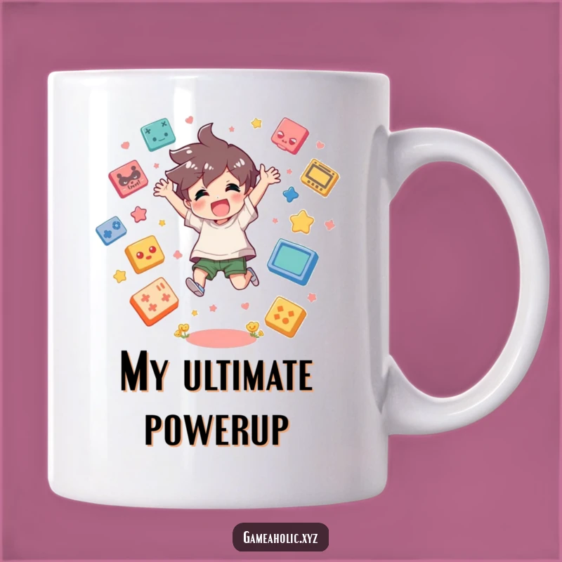 Funny Gamer Joy Mug: Character Jumps with Icons, Perfect Gamer Gift!