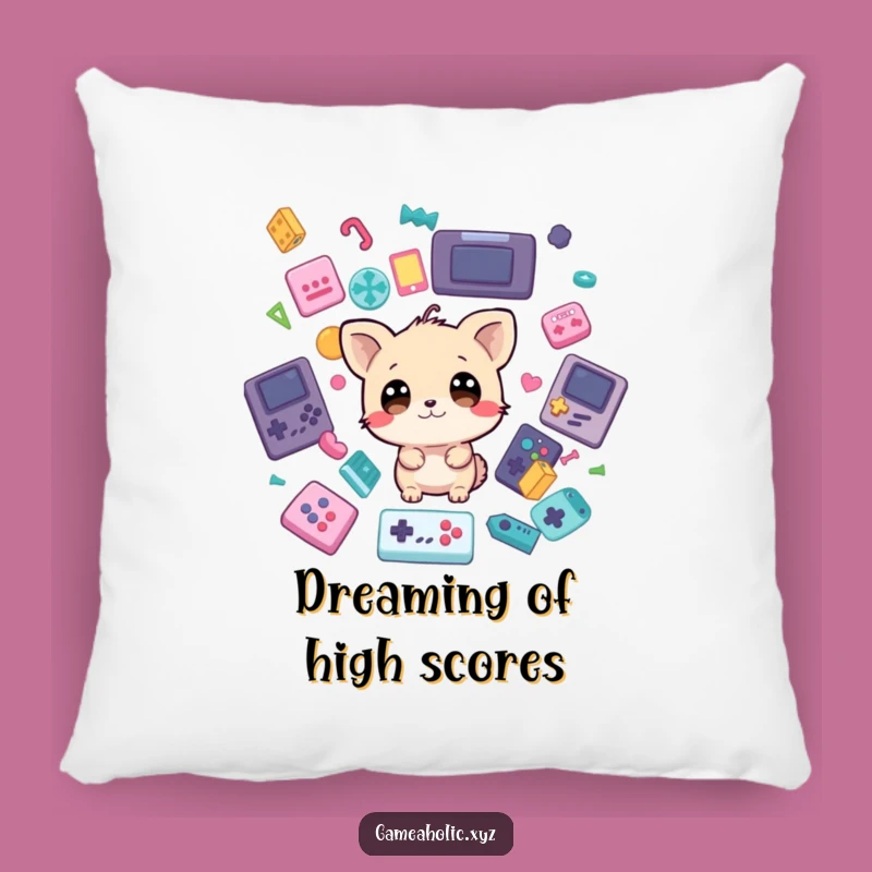 Cozy Funny Pillow: Gamer Animal Wide Eyes & Falling Game Icons, Comfort Gift