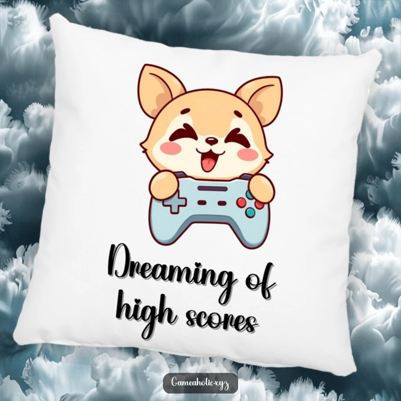Funny Pillow: A cute animal character holds a game controller, eyes crossed in funny gaming.