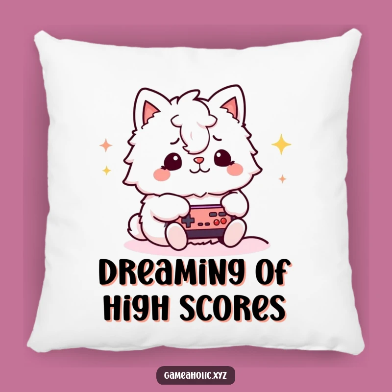 Funny Gamer Cat Pillow: Fluffy Feline Playing Video Games, Comfy Cozy Gift
