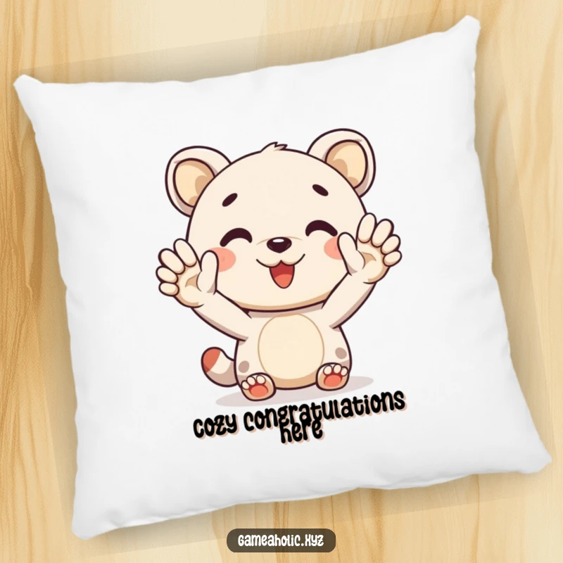 Funny pillow featuring a cheerful animal character offering a virtual high-five, combining comfort with a humorous and friendly gesture.