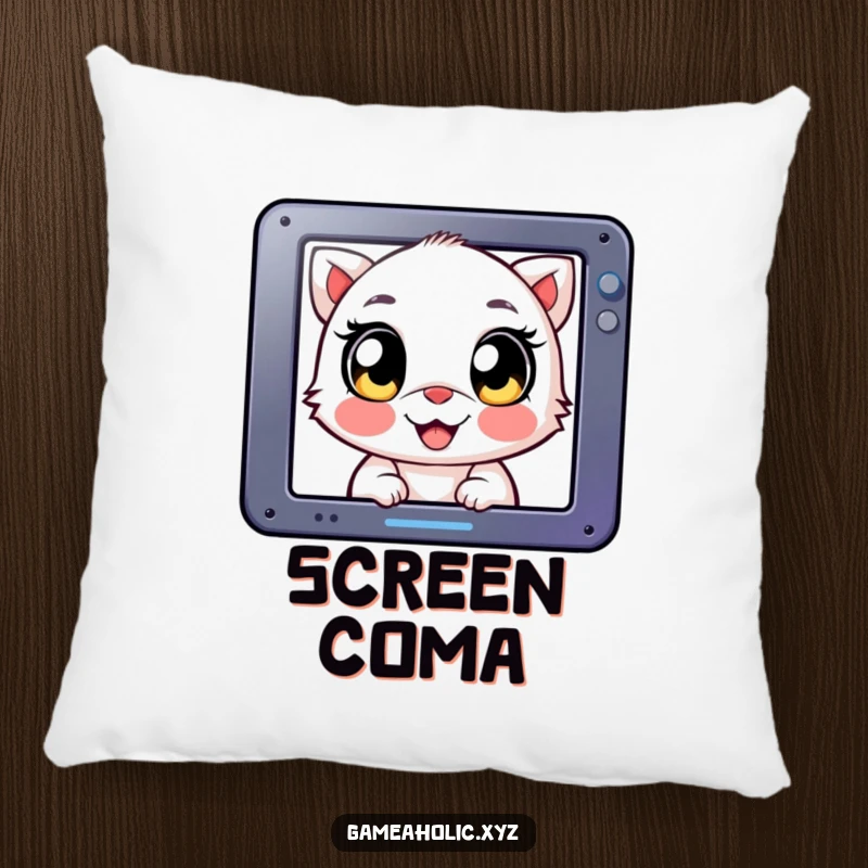 Funny Pillow: Creature with big, delighted eyes, intensely focused on a screen, adding humor to relaxation.