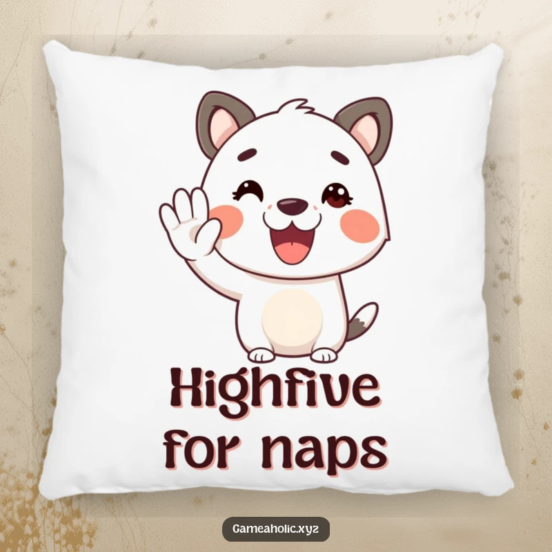 Funny animal character pillow, cheerful expression, offering a virtual high-five, soft and comfortable.