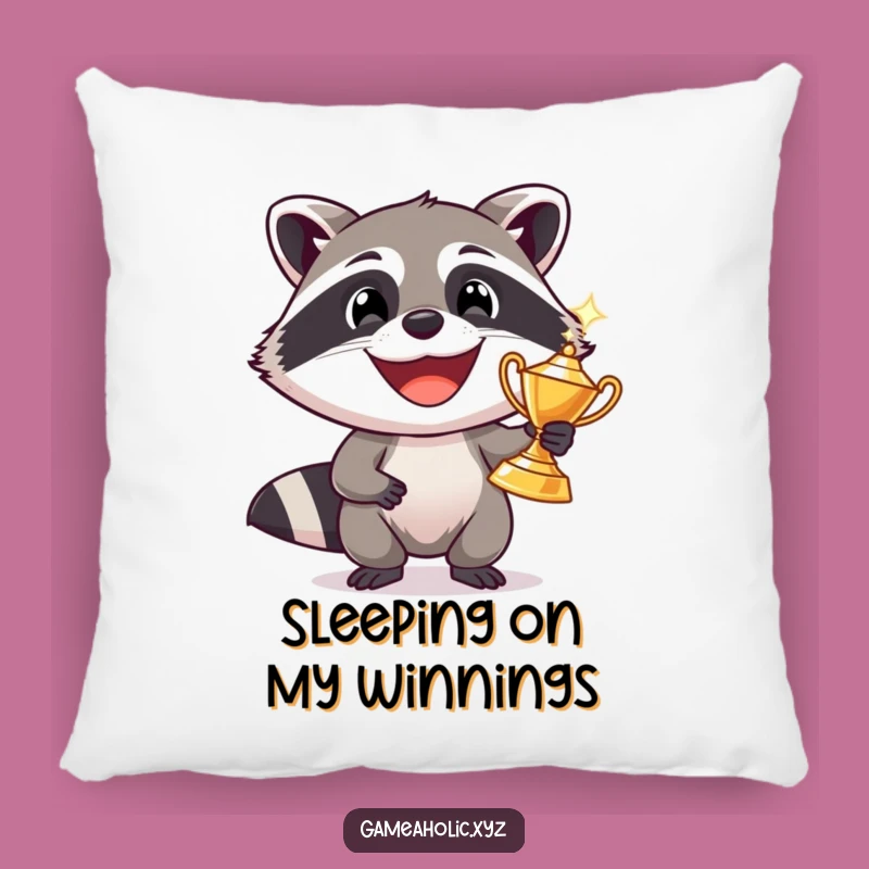 Funny Raccoon Trophy Pillow: Cozy Grinning Bandit Cushion, Hilarious Decor