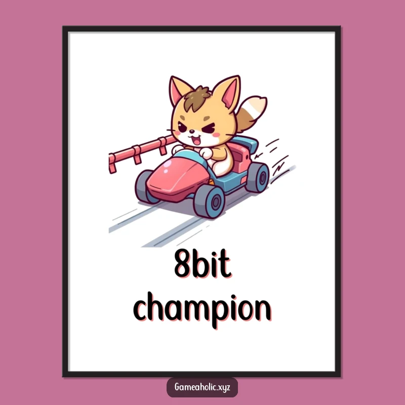 Funny Pixel Racer Digital Art: Determined Gamer Printable Wall Art