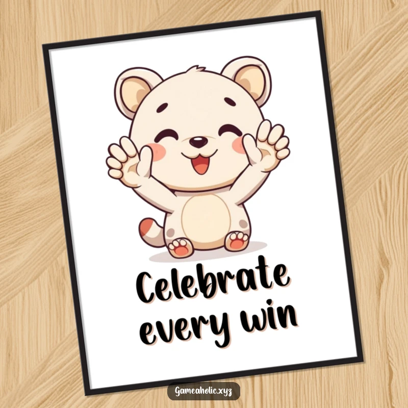 Funny digital art print of a cheerful animal character giving a virtual high-five, perfect for adding joy and humor to decor.