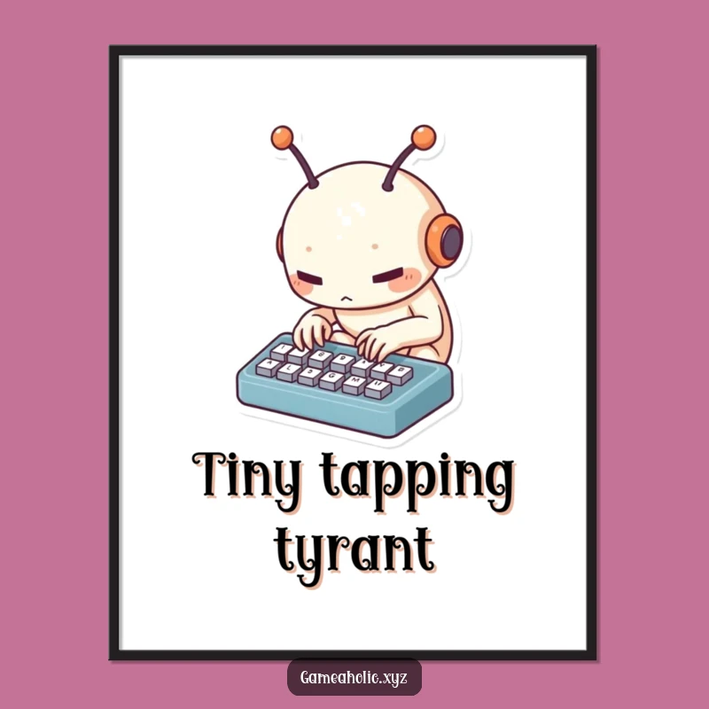 Funny Alien Typing Digital Art: Creature on Keyboard, Instant Tech Gift
