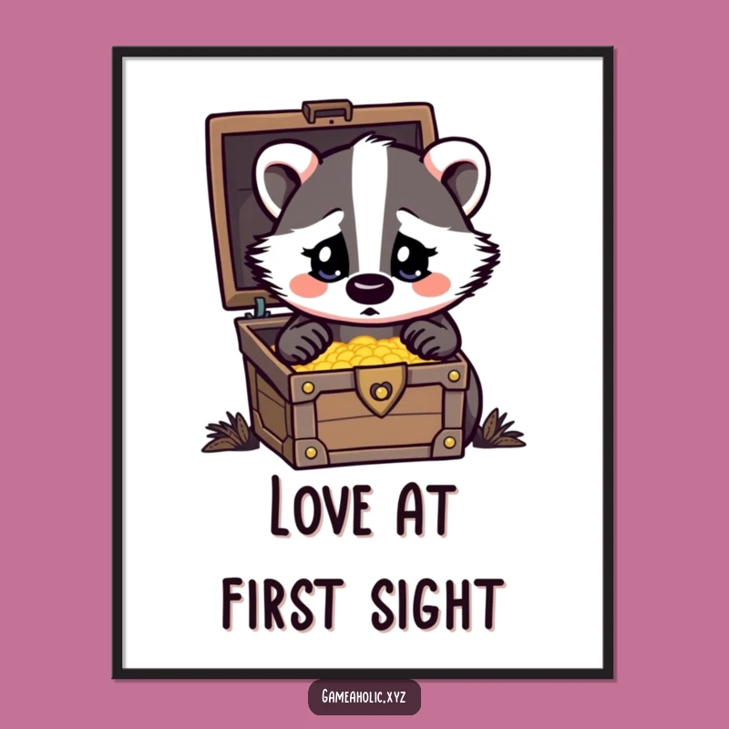 Funny Badger Digital Print: Treasure Art, Heart Eyes, Instant Decor Gift