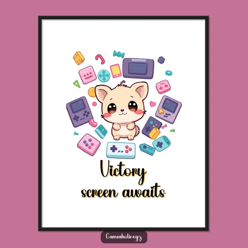 Funny Digital Art: Gamer Animal Wide Eyes & Falling Game Icons, Instant Gift