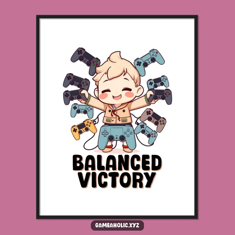 Funny Digital Art Print: Controller Balancer Character, Goofy Grin Art