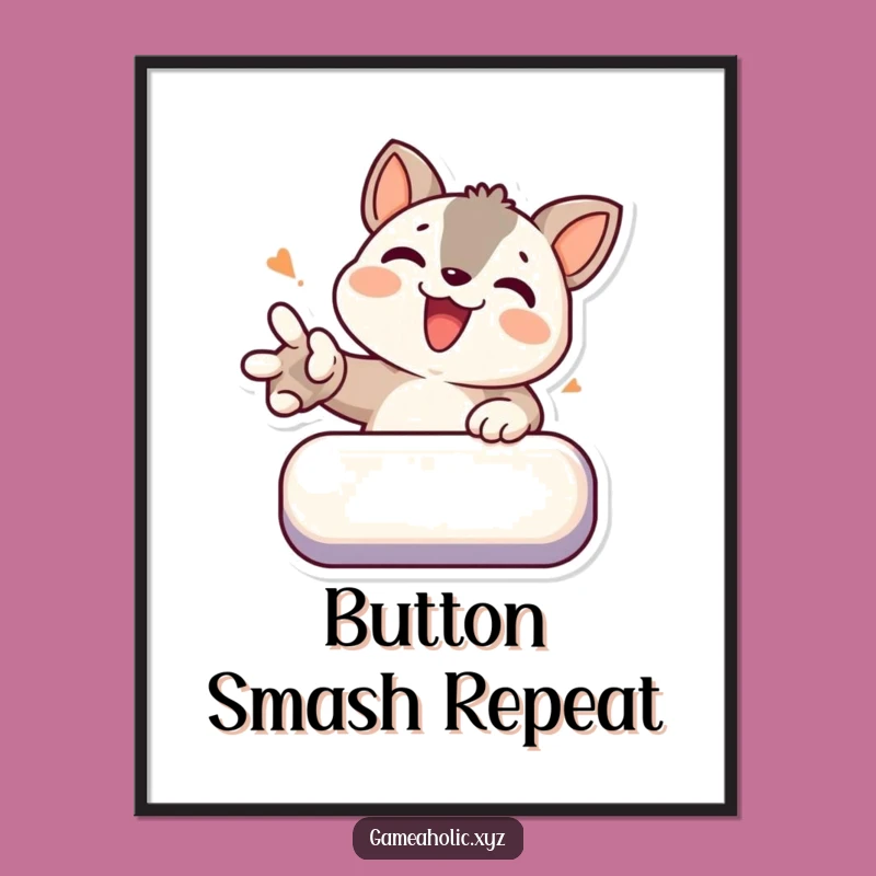 Funny Gamer Animal Digital Art - Determined Button Smasher Print, Unique Funny Gift!