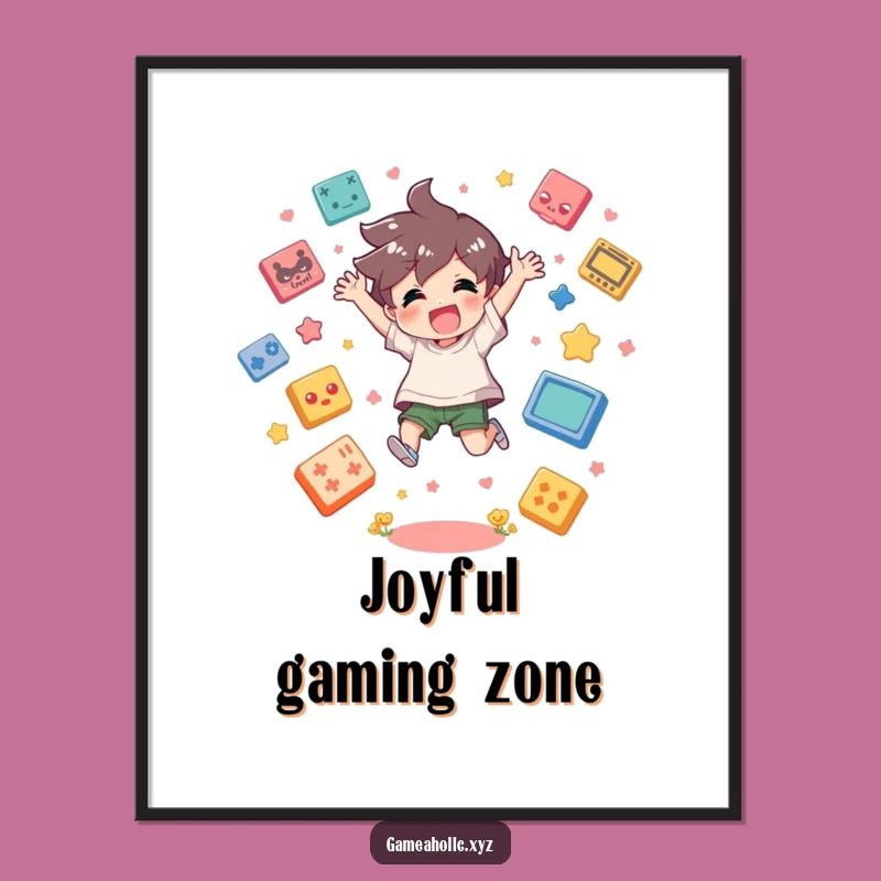 Funny Gamer Digital Art: Vibrant Icon Explosion, Joyful Character, Instant Gift!