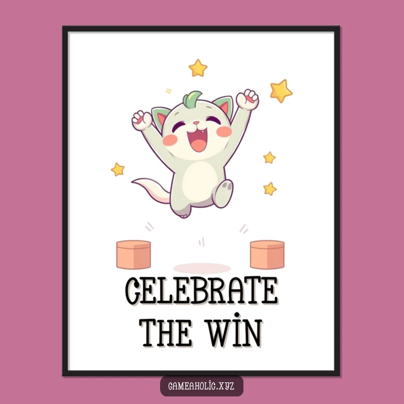 Funny Victory Digital Art: Cute Creature's Exuberant Leap - Instant Joy Download