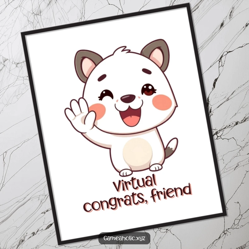 Funny animal character digital art print, cheerful, offering a virtual high-five, instant download art.