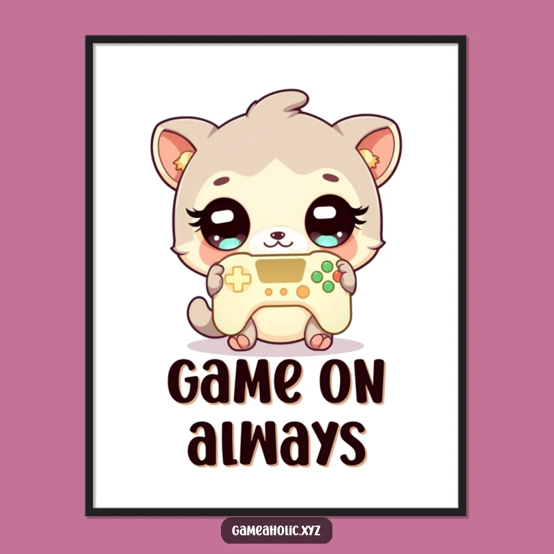 Funny Gamer Animal Digital Art Print - Cute Character Download, Gaming Room Decor Gift