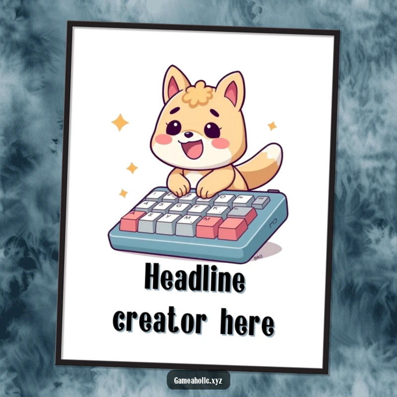 Funny Digital Art: An energetic animal smiles, typing rapidly on an oversized keyboard with joy.