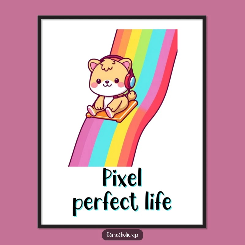 Funny Gamer Animal Digital Art Print - Cheerful Animal Slides Rainbow, Instant Gift!