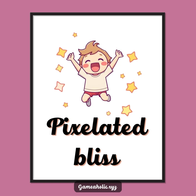 Funny Digital Art Print: Joyful Leaping Character Pixel Star Art