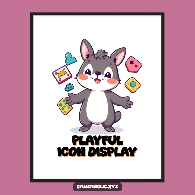 Funny Gaming Digital Art: Playful Animal Juggling Icons, Instant Funny Gift Download
