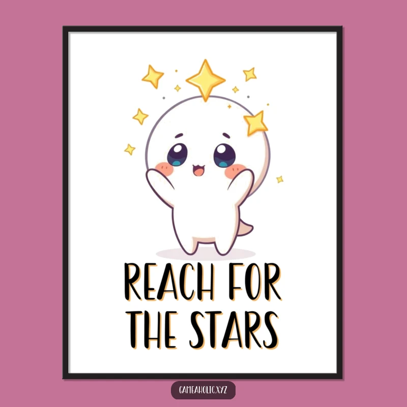 Funny Digital Art: Character Reaching for Icon, Instant Dreamy Decor Gift